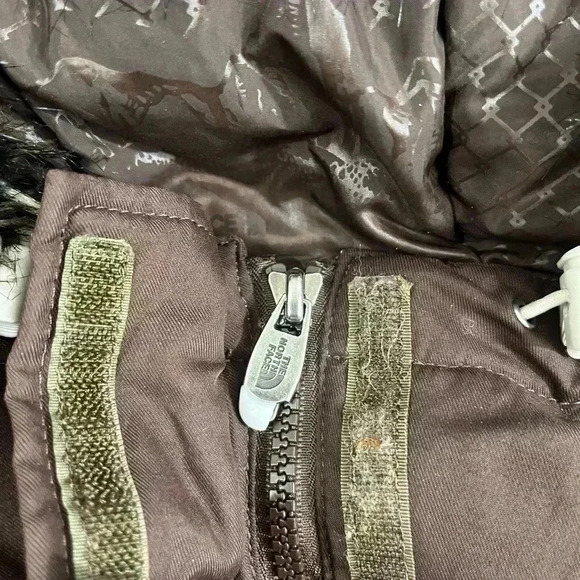 The North Face Goose Down Fur Hood Buckle Jacket Coat Hyvent Woman’s XS Brown B - Picture 5 of 13